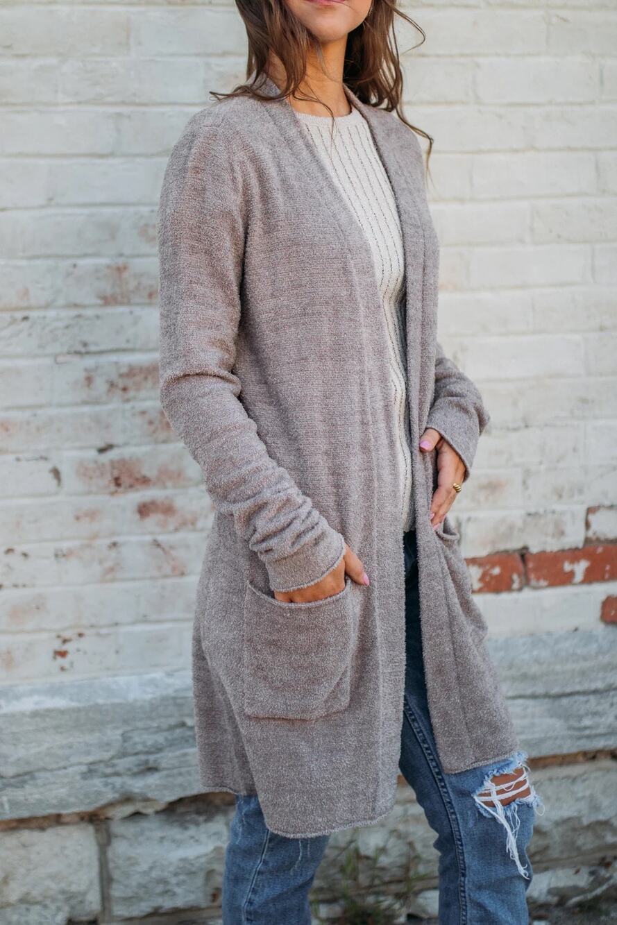 Barefoot Dreams CozyChic Lite Santa Monica Cardigan Gray Size M Cozy Core